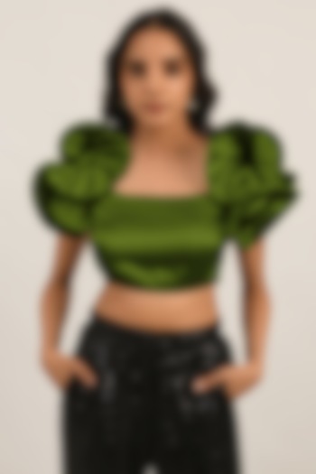 Olive Poly Satin Crop Top by Attic Salt at Pernia's Pop Up Shop
