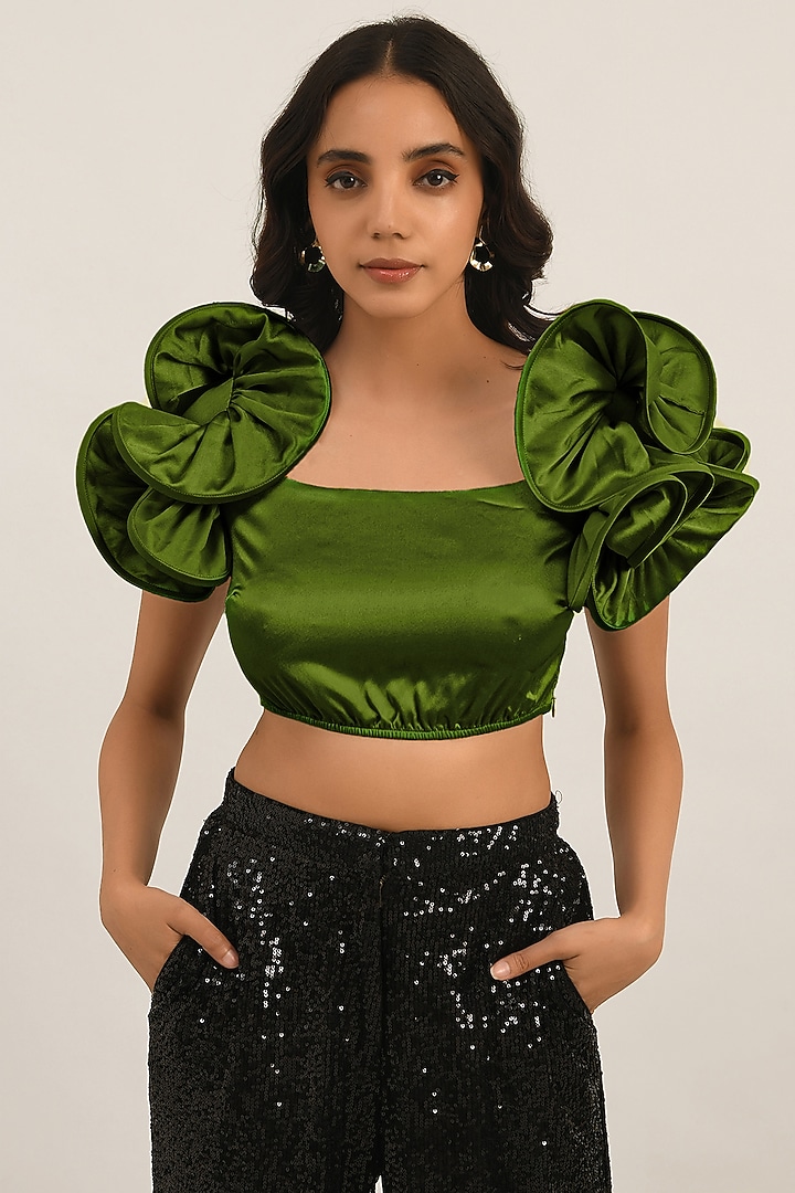 Olive Poly Satin Crop Top by Attic Salt at Pernia's Pop Up Shop