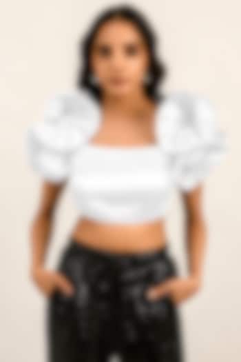 White Poly Satin Crop Top by Attic Salt at Pernia's Pop Up Shop