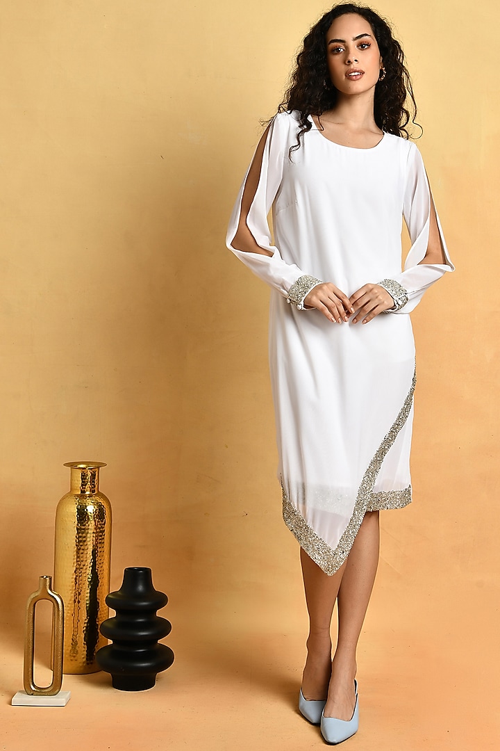 White Georgette Asymmetric Dress by Attic Salt at Pernia's Pop Up Shop