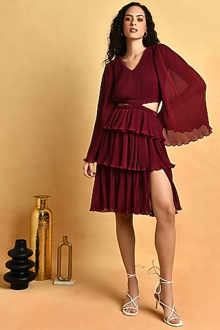 Plum Pleated Mini Dress by Attic Salt