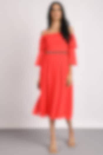 Red Georgette A-line Midi Summer Dress by Attic Salt at Pernia's Pop Up Shop