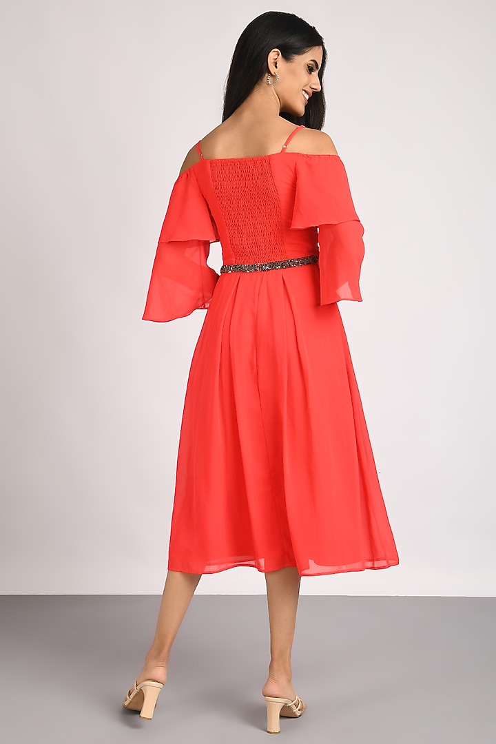 Red Georgette A-line Midi Summer Dress by Attic Salt at Pernia's Pop Up Shop