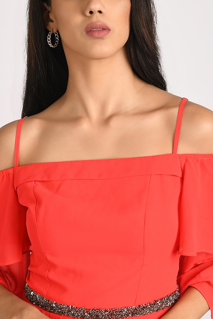 Red Georgette A-line Midi Summer Dress by Attic Salt at Pernia's Pop Up Shop
