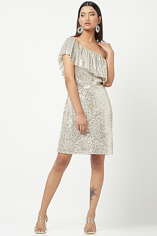 White Sequined Tulle Mini Dress by Attic Salt
