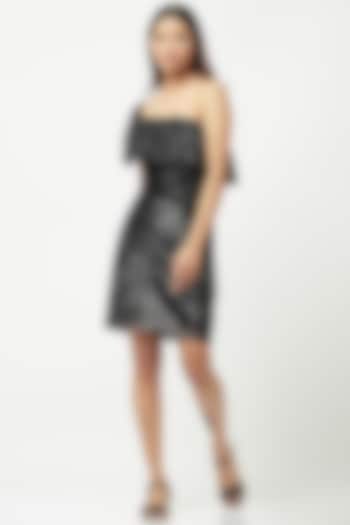 Black Sequined Tulle Mini Dress by Attic Salt