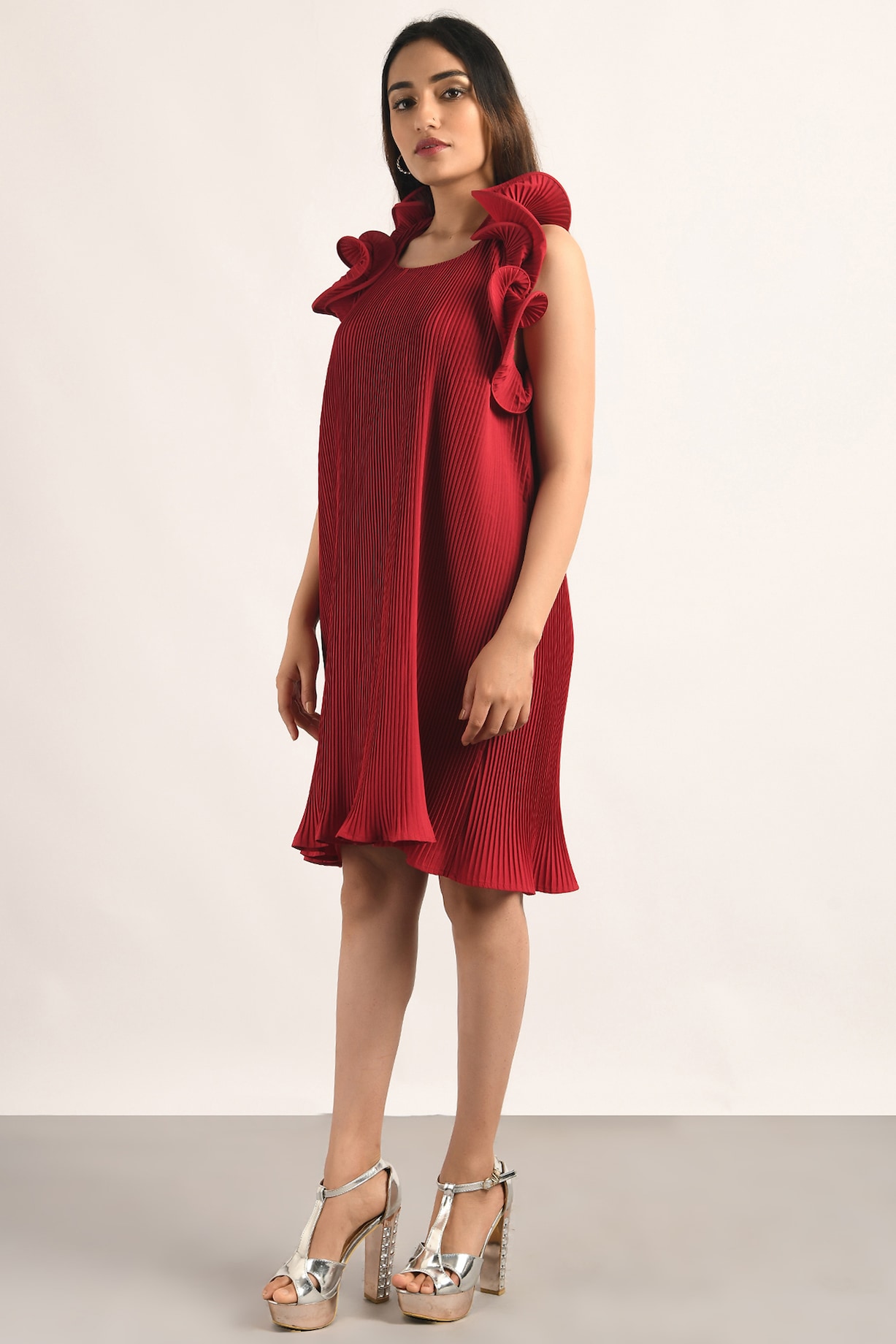Red Pleated Ruffled Dress by Attic Salt at Pernia's Pop Up Shop 2025