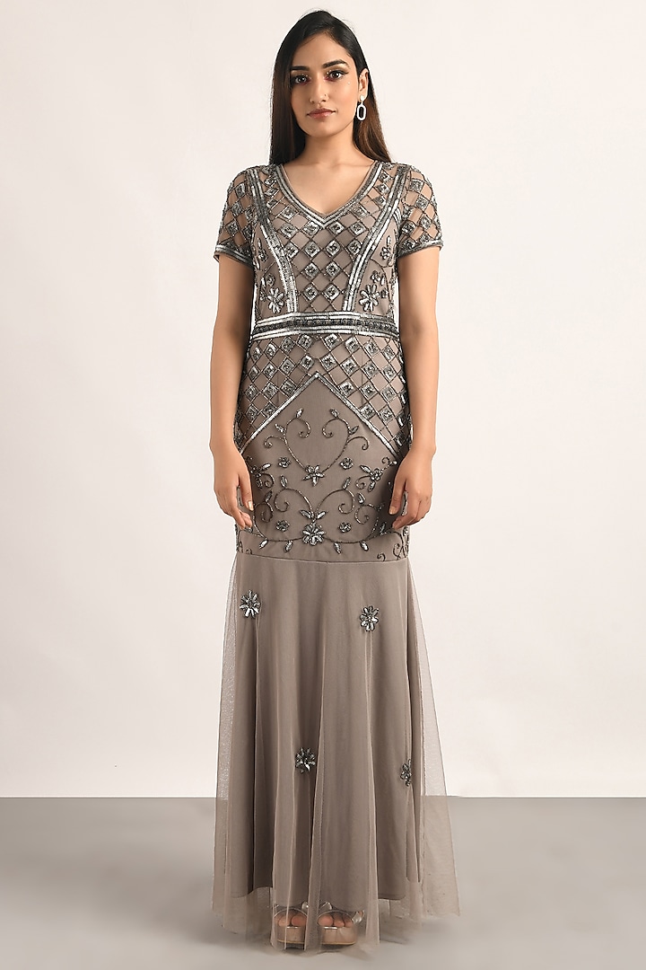 Beige Embellished Gown by Attic Salt