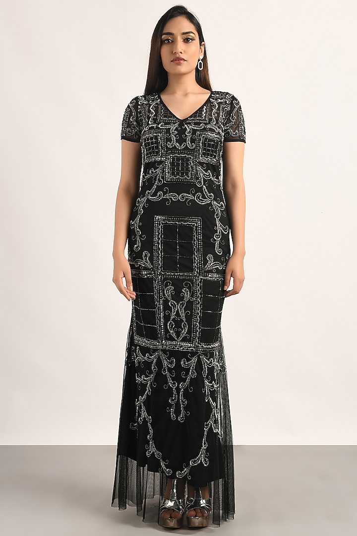 Black Embellished Gown by Attic Salt