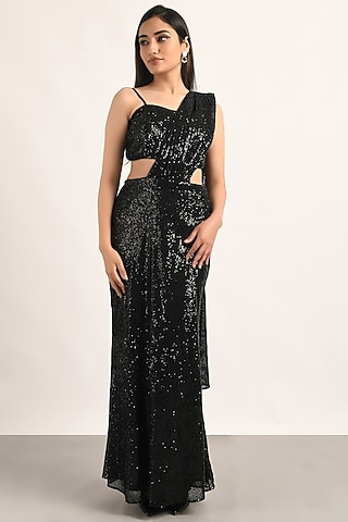 Black Embellished Skirt Saree Set by Attic Salt
