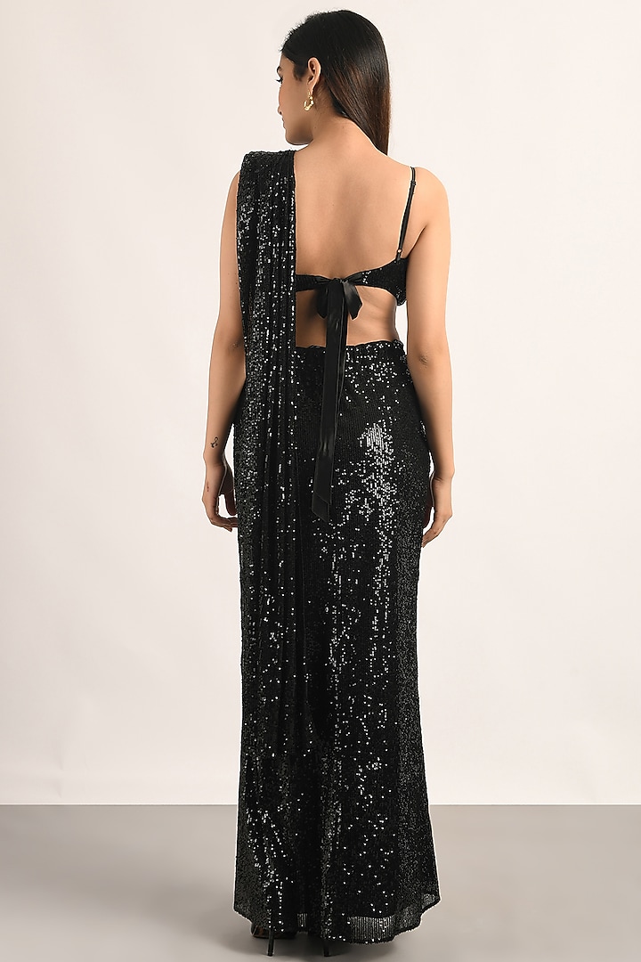 Black Embellished Skirt Festive Saree Set by Attic Salt at Pernia's Pop Up Shop