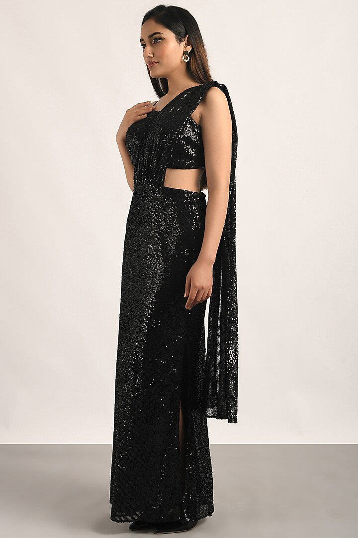 Black Embellished Skirt Festive Saree Set by Attic Salt at Pernia's Pop Up Shop