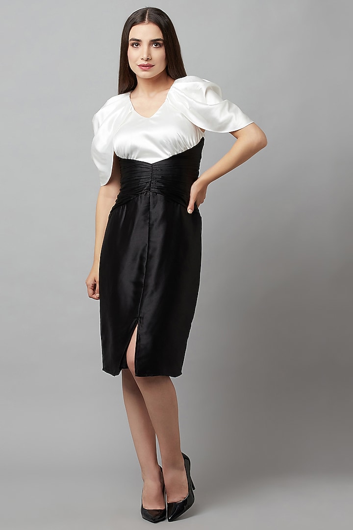 Black & White Satin Midi Summer Dress by Attic Salt at Pernia's Pop Up Shop