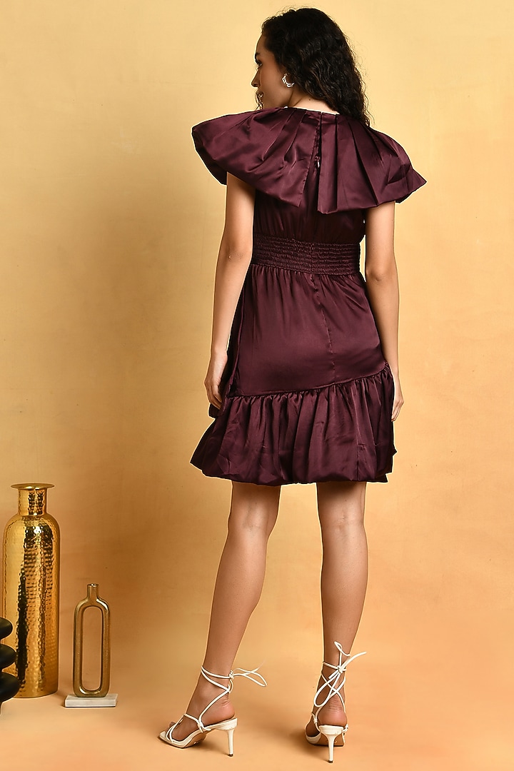 Wine Satin Ruffled Mini Summer Dress by Attic Salt at Pernia's Pop Up Shop