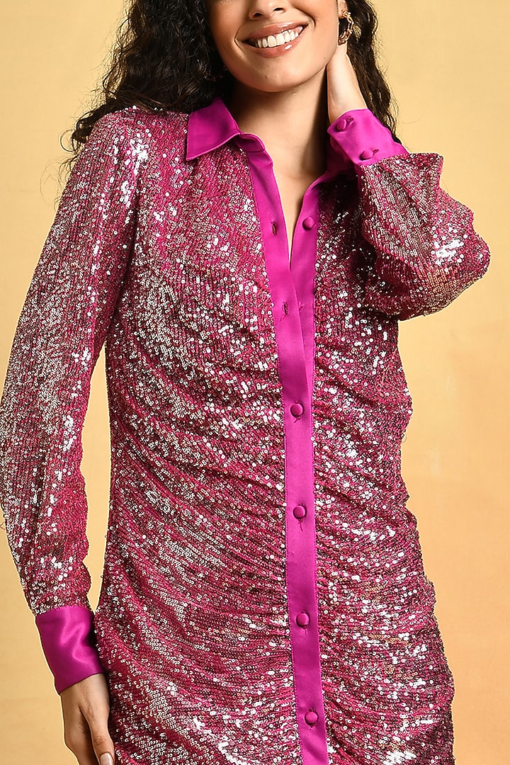 Pink Sequined Mini Summer Shirt Dress by Attic Salt at Pernia's Pop Up Shop