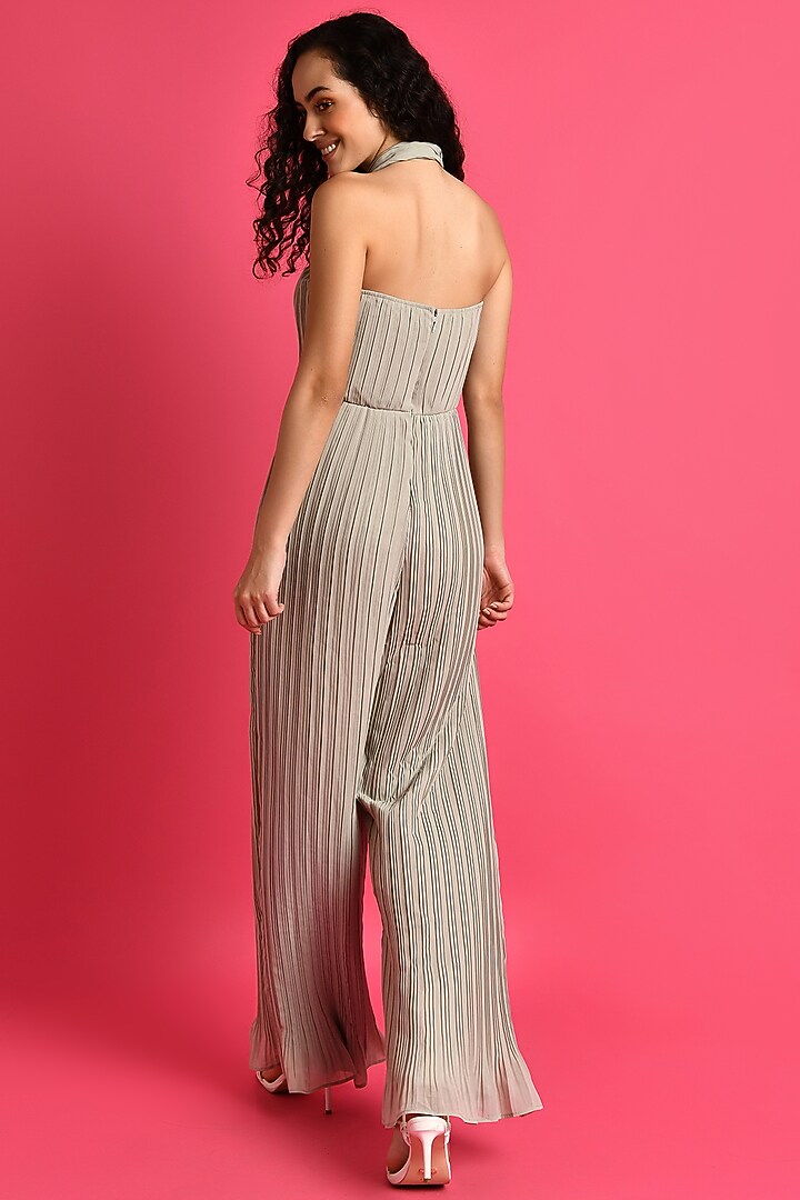 Grey Pleated Georgette Jumpsuit by Attic Salt at Pernia's Pop Up Shop