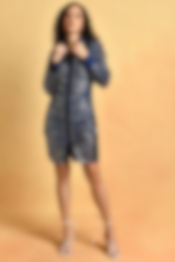 Blue Sequined Mini Summer Shirt Dress by Attic Salt at Pernia's Pop Up Shop