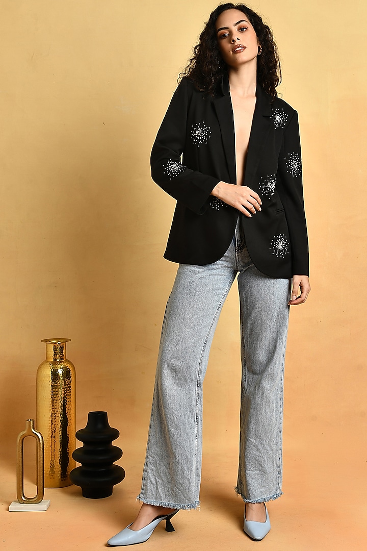 Black Crepe Embellished Blazer by Attic Salt at Pernia's Pop Up Shop