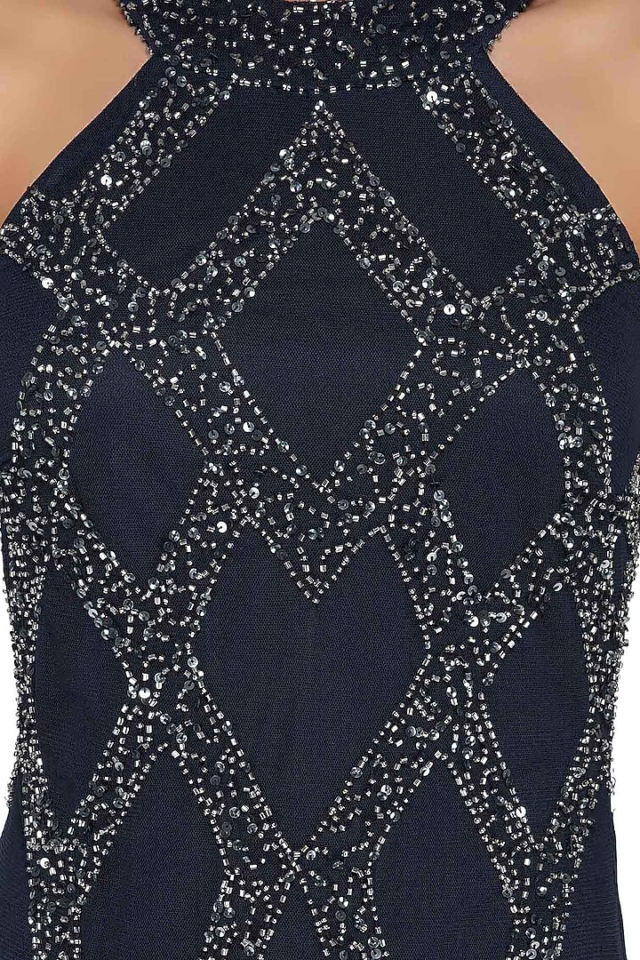 Navy Blue Embellished Gown by Attic Salt at Pernia's Pop Up Shop