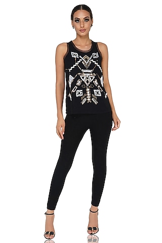 Black Embellished Tank Top by Attic Salt