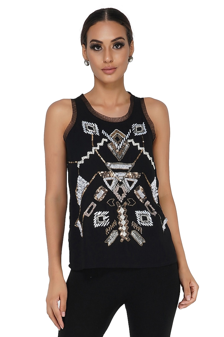 Black Embellished Tank Top by Attic Salt at Pernia's Pop Up Shop