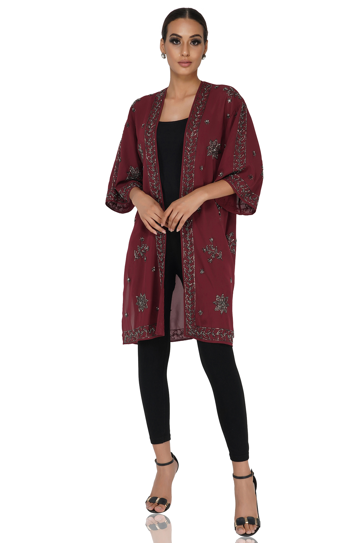 Wine Embellished Shrug by Attic Salt