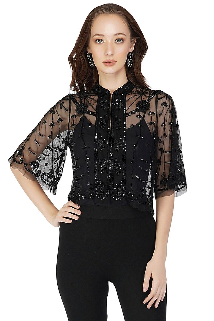 Black Embellished Shurg by Attic Salt at Pernia's Pop Up Shop