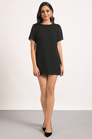 Black Poly Georgette Mini Dress by Attic Salt