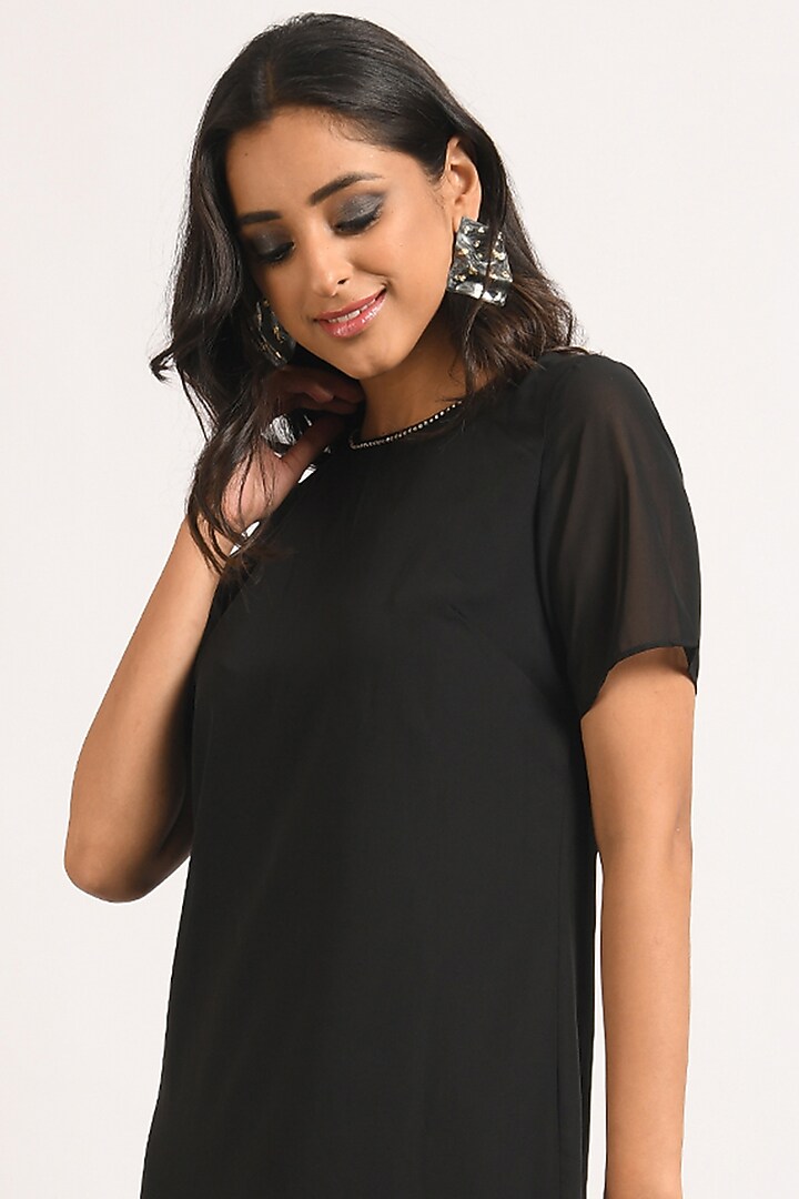 Black Poly Georgette Mini Summer Dress by Attic Salt at Pernia's Pop Up Shop