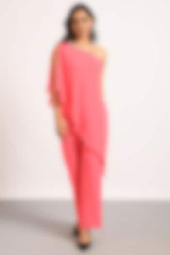 Pink Poly Georgette Cape Jumpsuit by Attic Salt at Pernia s Pop Up Shop 2024