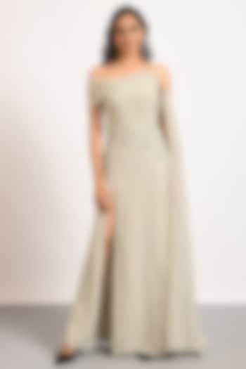 Grey Georgette One-Shoulder Gown by Attic Salt at Pernia's Pop Up Shop