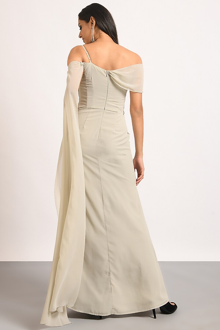 Grey Georgette One-Shoulder Gown by Attic Salt at Pernia's Pop Up Shop