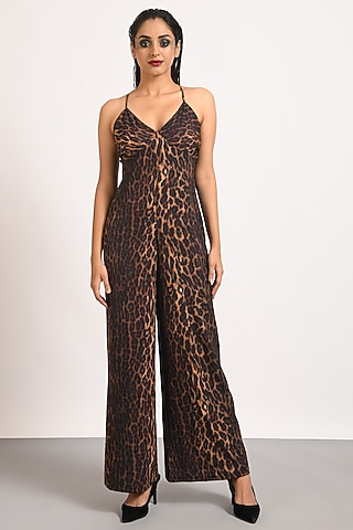 Brown Leopard Printed Jumpsuit by Attic Salt