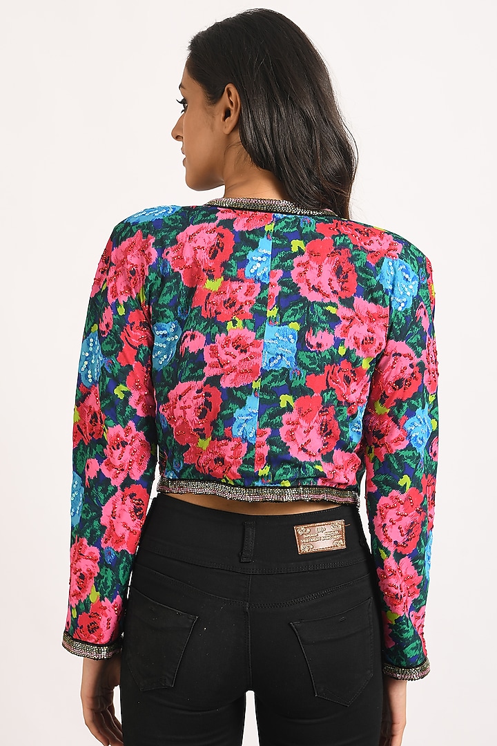 Blue & Red Poly Georgette Jacket by Attic Salt at Pernia's Pop Up Shop
