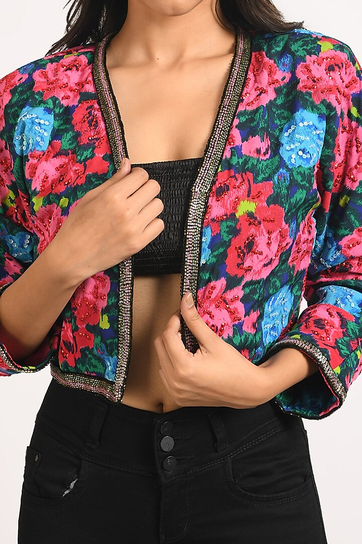 Blue & Red Poly Georgette Jacket by Attic Salt at Pernia's Pop Up Shop