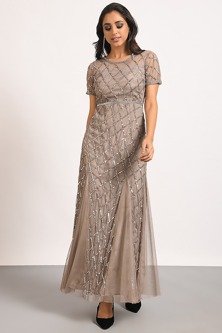 Beige Embellished Gown by Attic Salt