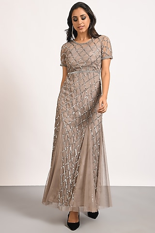 Beige Embellished Gown by Attic Salt