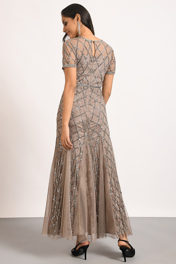 Beige Embellished Gown by Attic Salt at Pernia's Pop Up Shop