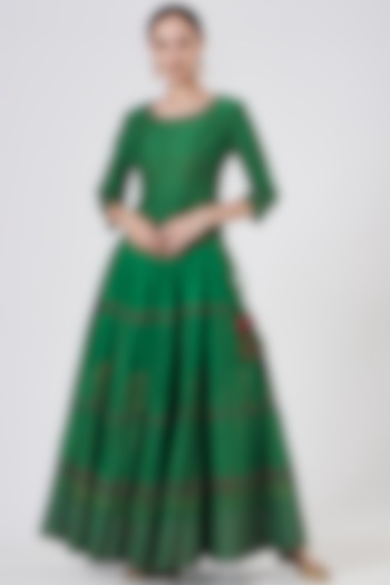 Emerald Green Block Printed Lehenga Set by ABHI SINGH MADE IN INDIA