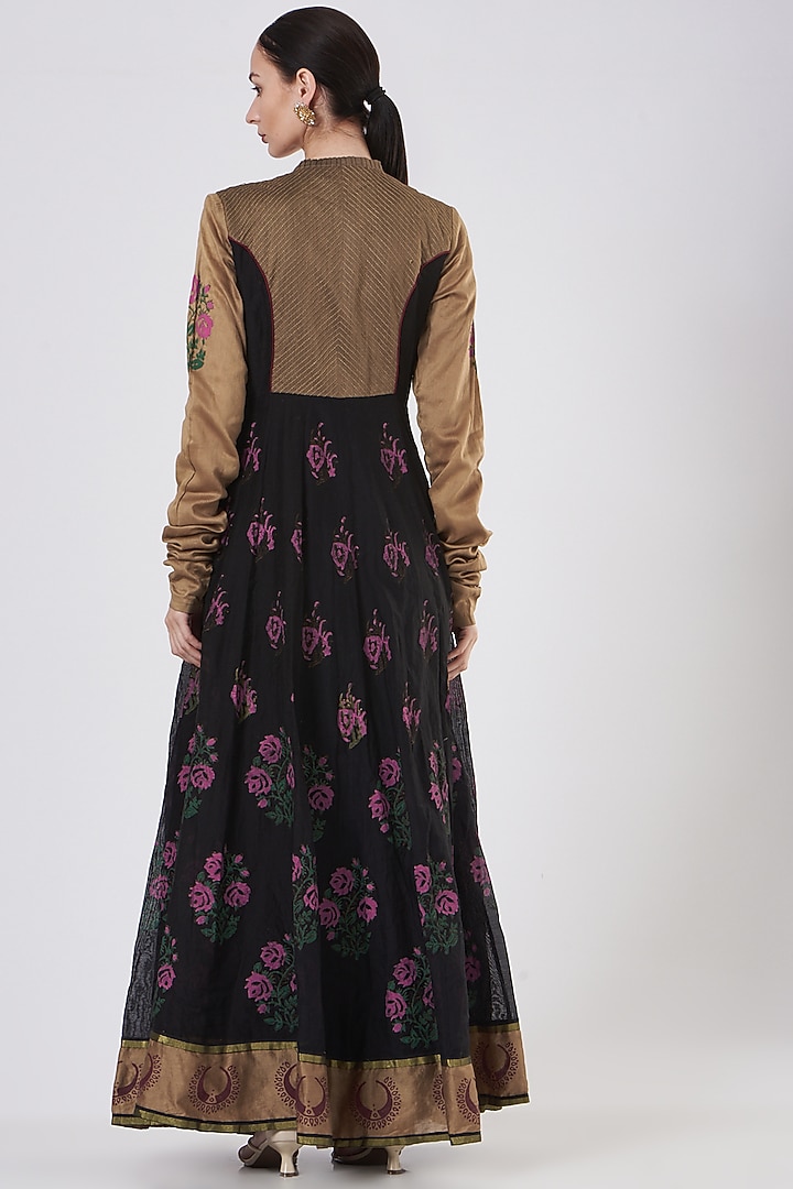 Black Chanderi Angrakha Wedding Anarkali by ABHI SINGH MADE IN INDIA at Pernia's Pop Up Shop