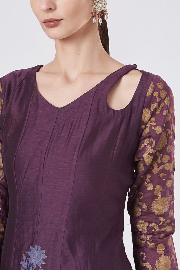 Wine Lotus Print Wedding Anarkali by ABHI SINGH MADE IN INDIA at Pernia's Pop Up Shop