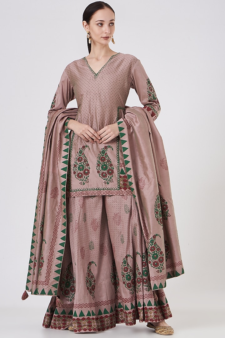 Blush Pink Chanderi Gharara Set by ABHI SINGH MADE IN INDIA at Pernia's Pop Up Shop