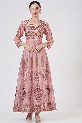 Onion Pink Printed Anarkali by ABHI SINGH MADE IN INDIA
