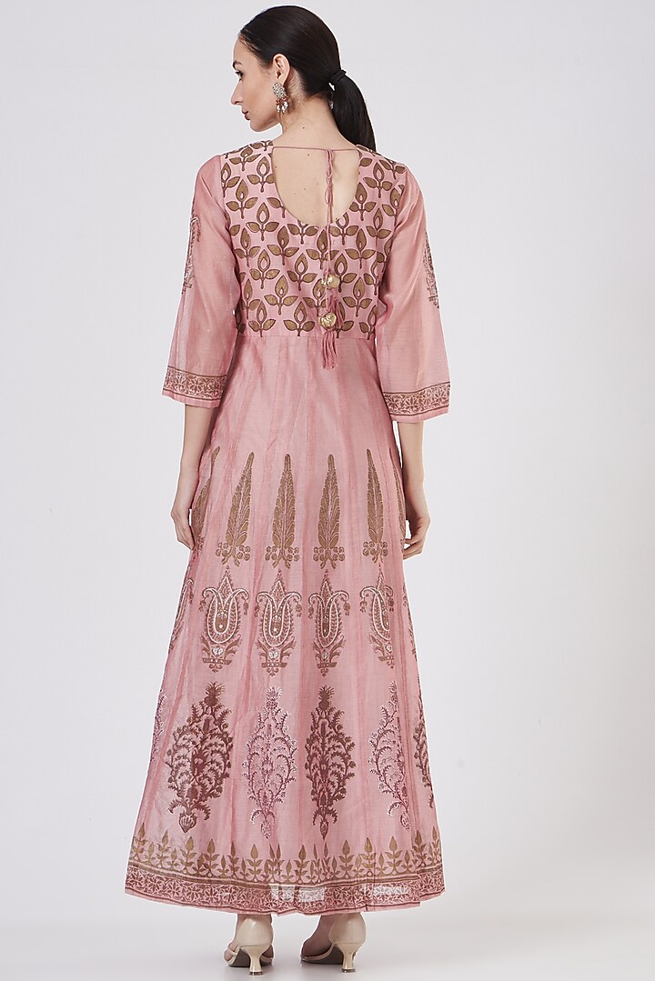 Onion Pink Printed Wedding Anarkali by ABHI SINGH MADE IN INDIA at Pernia's Pop Up Shop