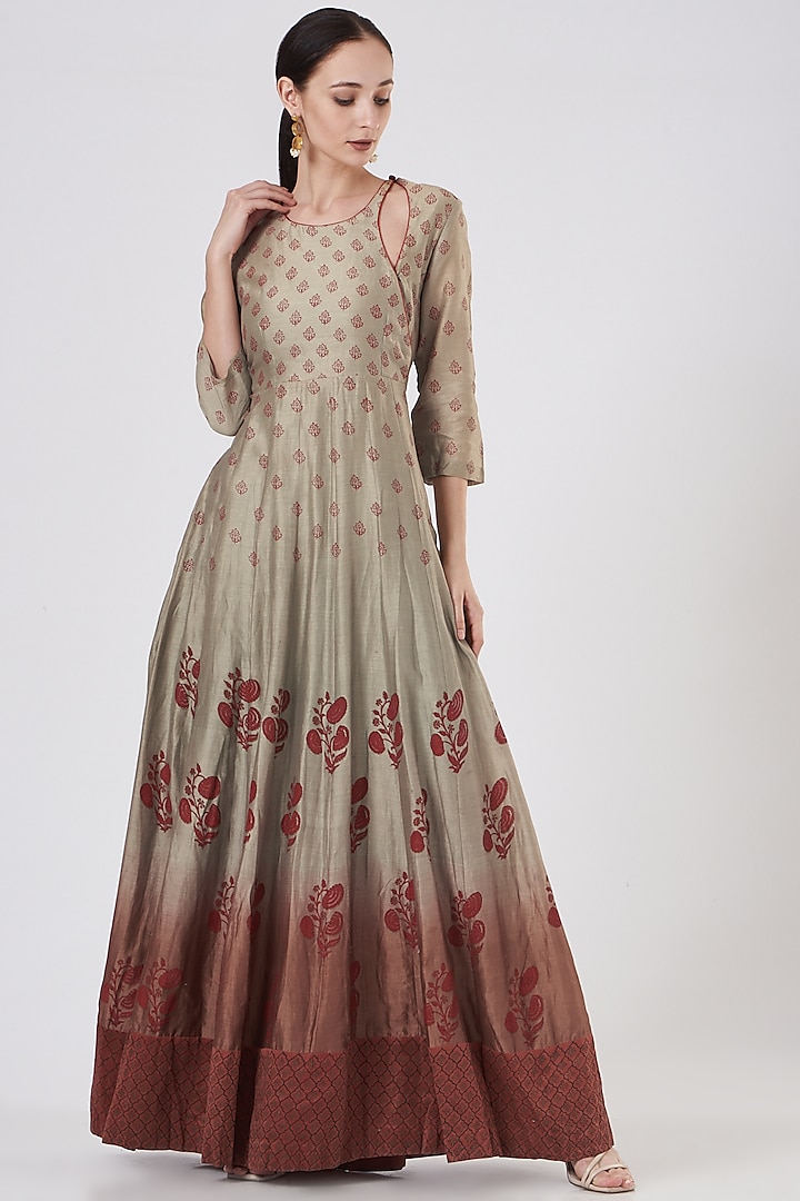 Grey & Maroon Ombre Anarkali by ABHI SINGH MADE IN INDIA