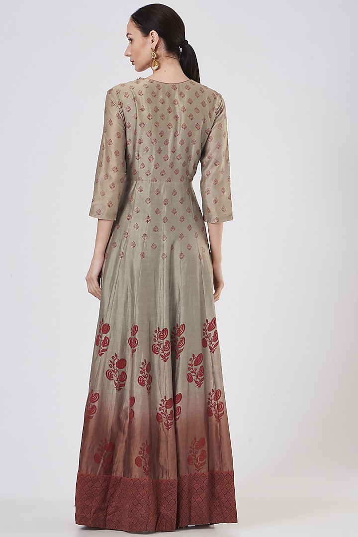 Grey & Maroon Ombre Wedding Anarkali by ABHI SINGH MADE IN INDIA at Pernia's Pop Up Shop