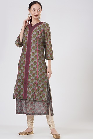 Grey Printed Double-Layered Kurta by ABHI SINGH MADE IN INDIA