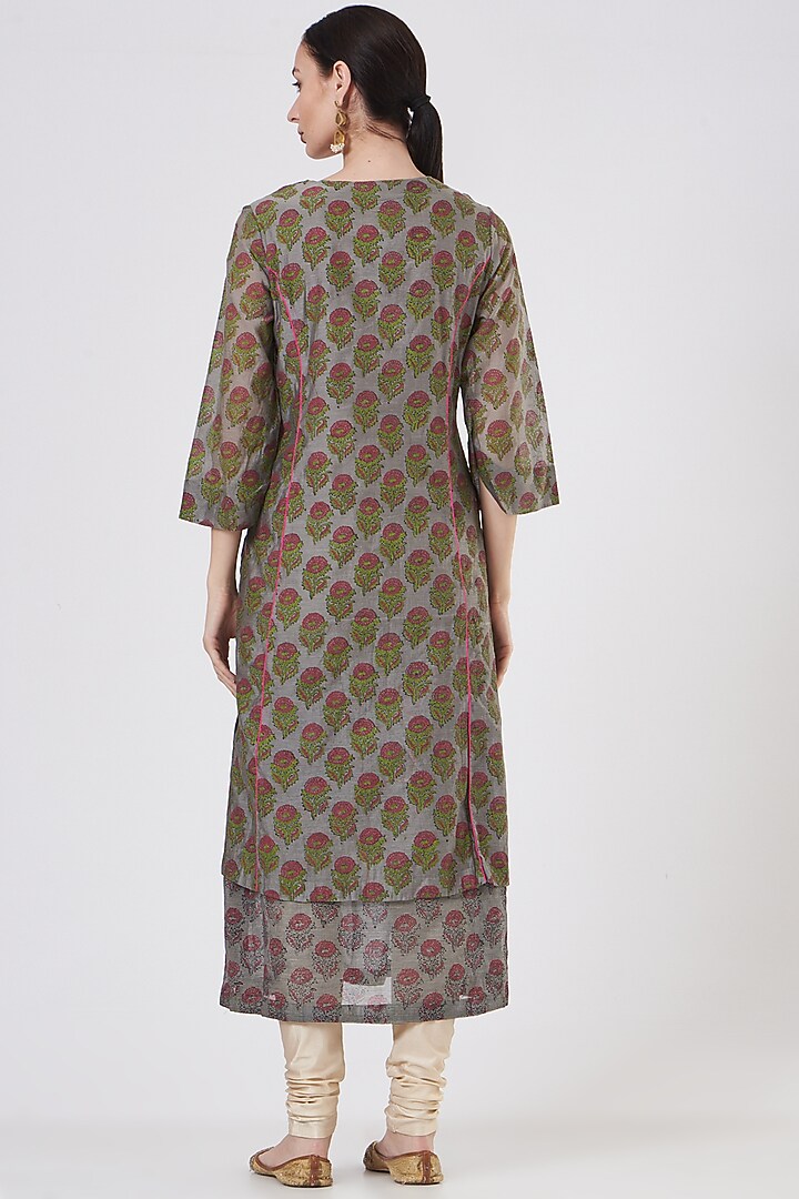 Grey Printed Double-Layered Kurta by ABHI SINGH MADE IN INDIA at Pernia's Pop Up Shop