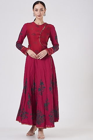 Fuchsia Chanderi Angrakha Anarkali by ABHI SINGH MADE IN INDIA