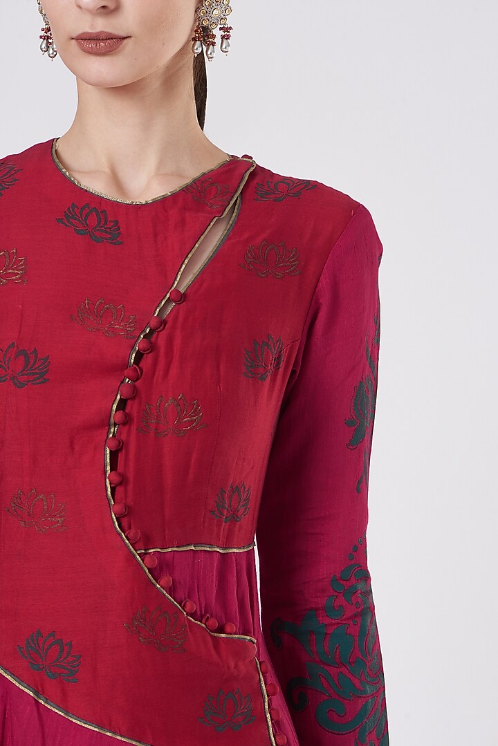 Fuchsia Chanderi Angrakha Wedding Anarkali by ABHI SINGH MADE IN INDIA at Pernia's Pop Up Shop